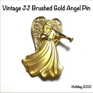 🆕Vintage JJ Brushed Gold Angel Pin